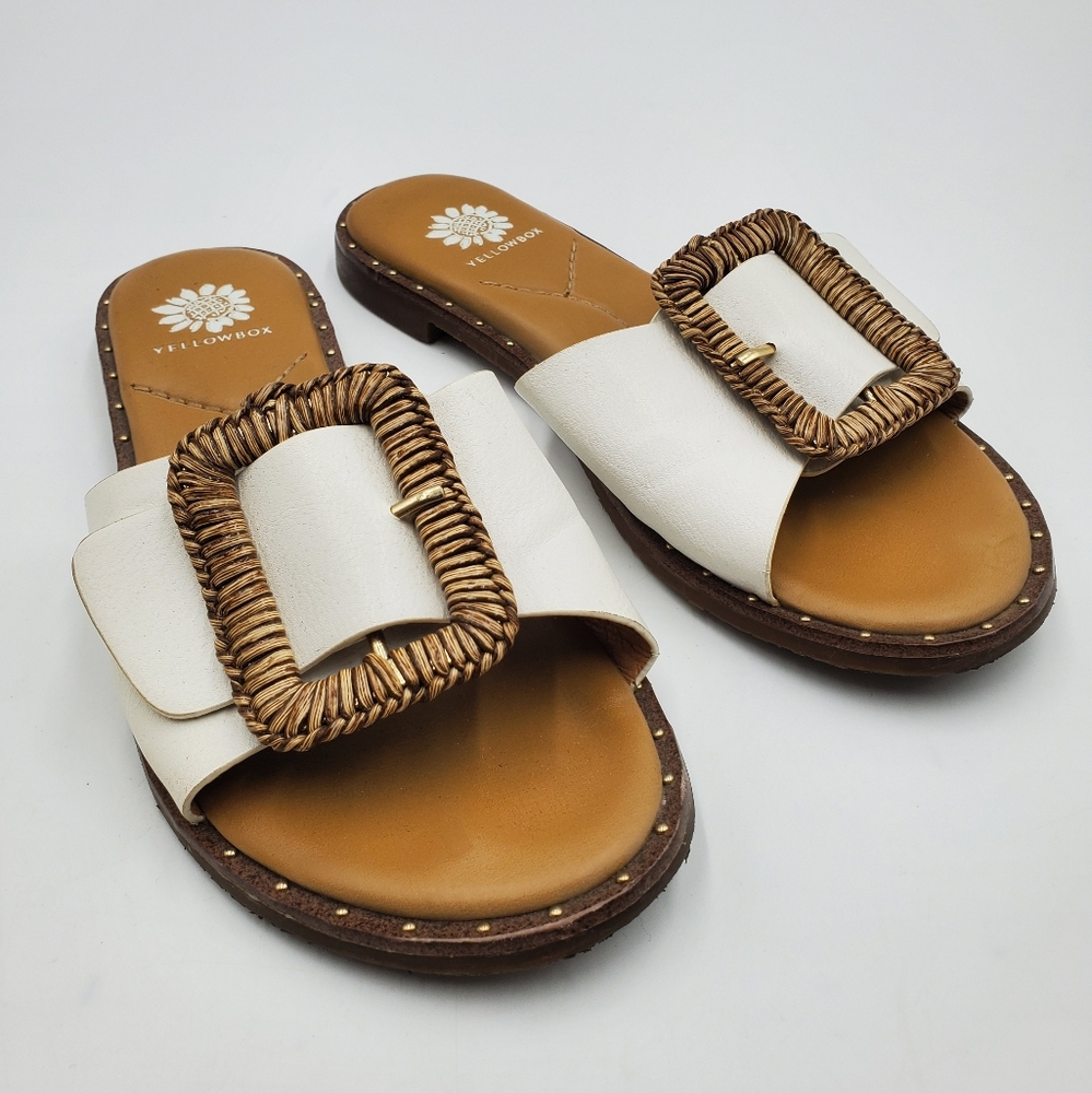 Yellow Box Wilomena Slide Sandals Women Size 6 White Faux Leather Slip On